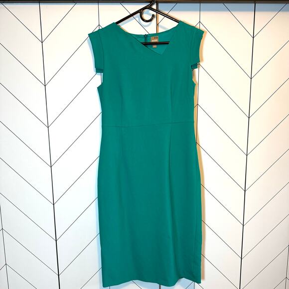 Boss Hugo Boss Womens 6 Devoka Sheath Midi Dress Bright Emerald Green Cap Sleeve - Picture 1 of 13